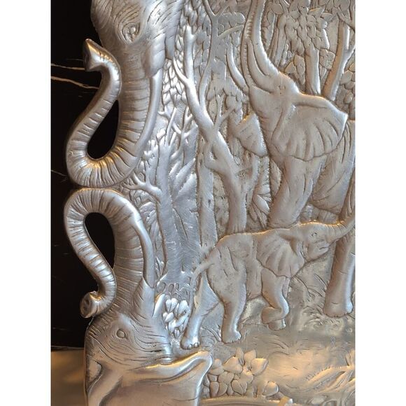 Arthur Court 1987 Aluminum Elephant Safari Serving Tray Platter Décor 18"x14" - Picture 5 of 11